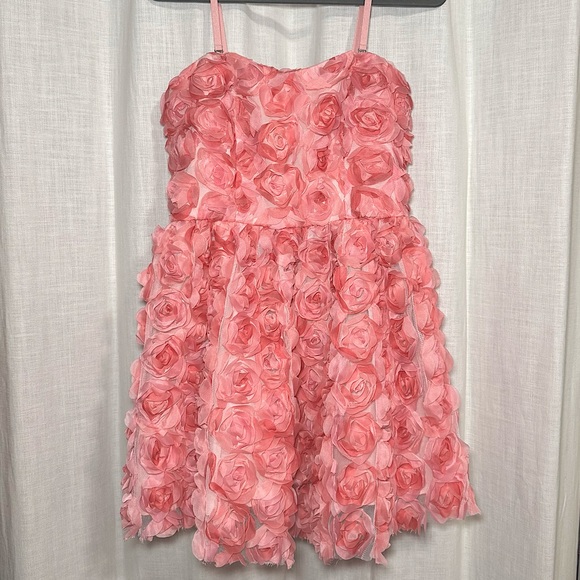 Dress the Population Dress Sasha Strapless Fit & Flare Mini NEW Pink 3D Floral - Picture 4 of 14